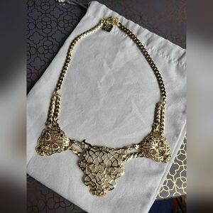 Kendra Scott Vintage "Alexandria" Jaguar Necklace in Gold with Smoky Quartz